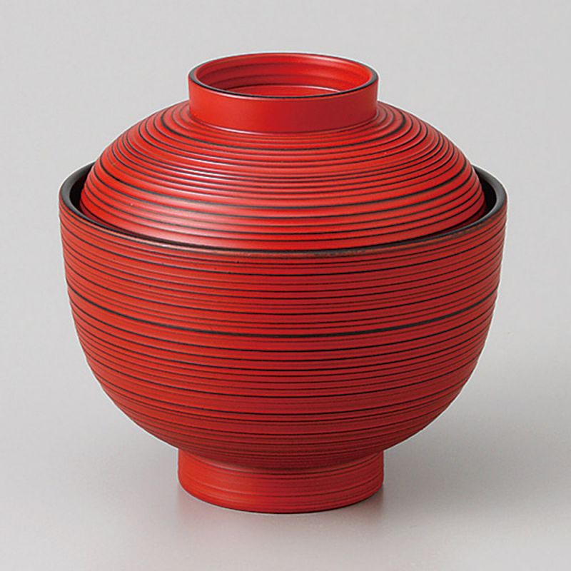 Japanese bowl with ribbed lid, KOMARU NEGORO, red