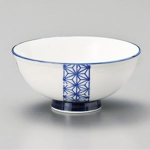 Cuenco de arroz japonés de cerámica, patrón blanco y azul tradicional, FUKEI