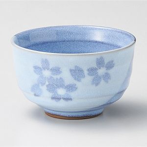 Taza de té de cerámica japonesa, celeste y flores - BURUFURAWA