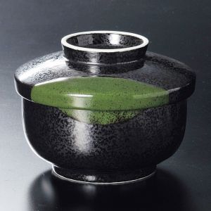 Teiera giapponese Chawanmushi con coperchio, nera e verde - SANKAKKEI