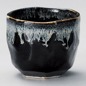 Cuenco de cerámica para ceremonia del té, pintura infundida con borde negro - CHUNYU