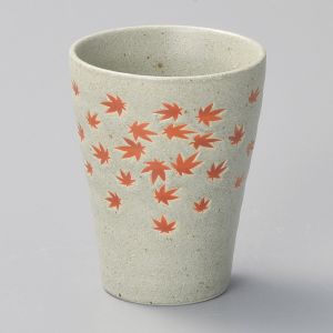 Tasse à thé japonaise haute en céramique, grise, feuilles érable - MOMIJI