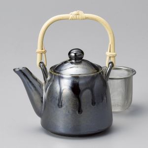 Japanese ceramic teapot with handle, AZA, dark grey and drips