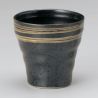 Japanese flared ceramic tea cup, black brown lines - GYO