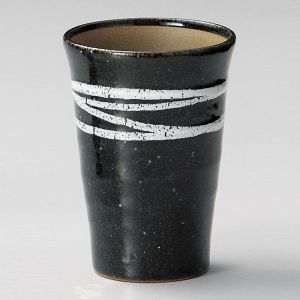 Große japanische Teetasse, TENMOKU WHITE LINE, weiße Linien