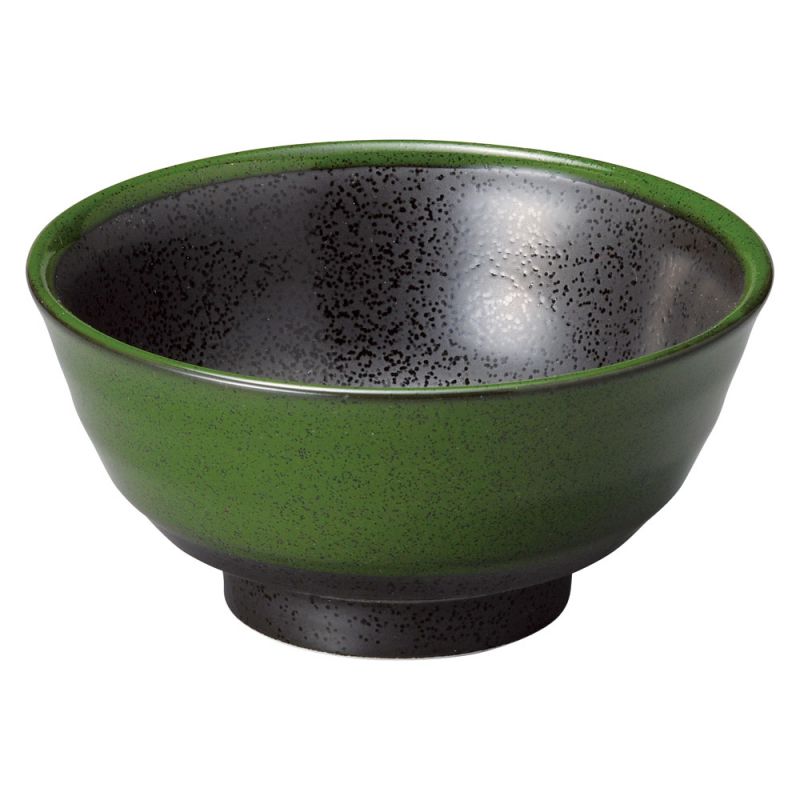 Japanese ceramic bowl, MIDORIKURO, black and green