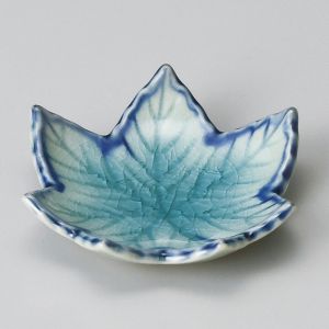 Small Japanese ceramic vessel, blue leaf, SOSU