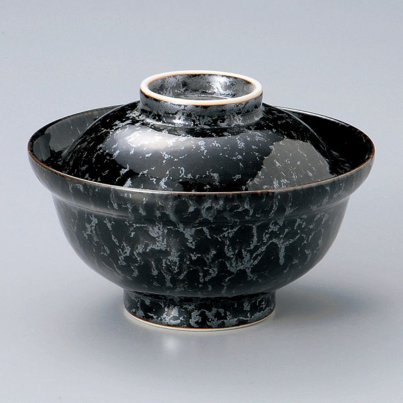 Japanese ceramic bowl with lid, KOTAKUNOARU KURO, black