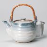 Japanese ceramic teapot with handle, KOTAI, cream color with blue drips