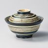 Japanese ceramic bowl with lid, AOKOMASUJI, blue and brown