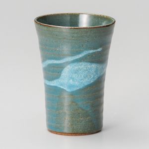 Japanese mazagran in ceramic, green and blue - RASEN