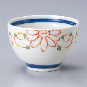 Bol japonais donburi en céramique blanc motif rouge et vert - AKA DEIJI - 12cm