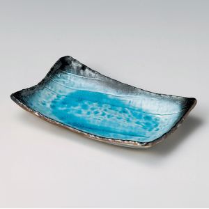 Japanese blue rectangular ceramic plate - AOI