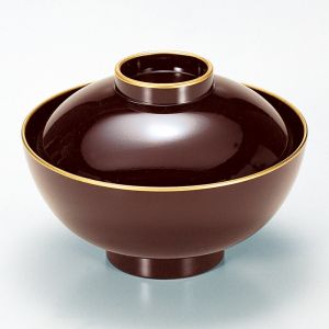 Lacquered soup bowl with lid, black and gold rim, JIMINA