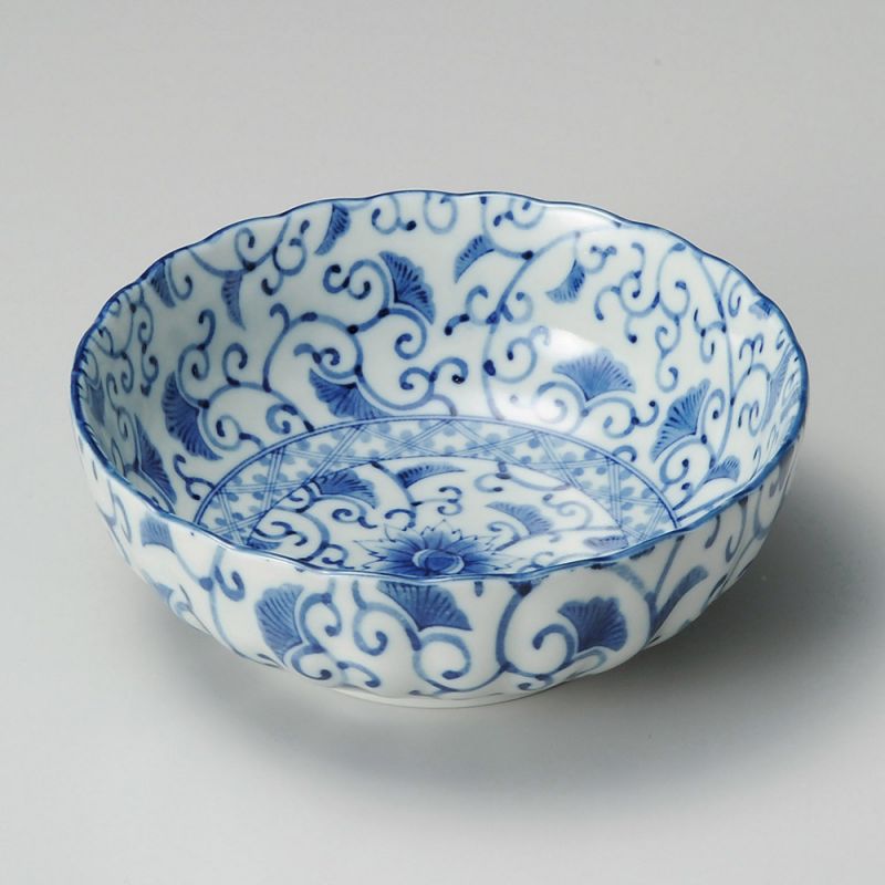 japanese noodle ramen bowl, AISAI KIKUGATA, blue