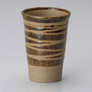 Große japanische braune Teetasse aus keramik 11cm, CHA, linien