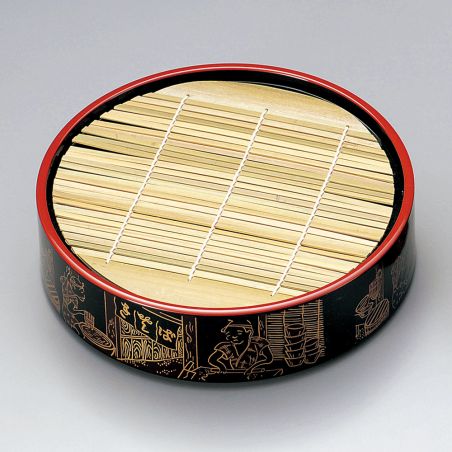 Round lacquered plate with bamboo support - ZARU SOBA