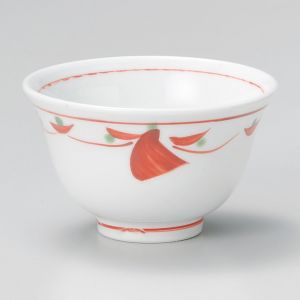 Japanese ceramic tea cup, white, red and green dots - POINTU