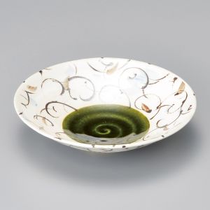 Petite assiette japonaise en céramique évasée blanche avec motifs noirs circulaires - SAKYURA