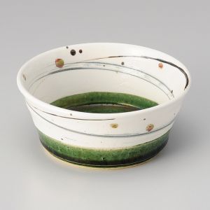 Ciotola di riso in ceramica giapponese, beige e verde - ORIBE