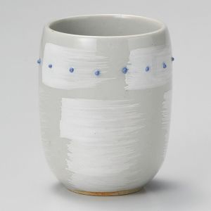 japanese white brush and blue dots teacup SHIROHAKE DOT