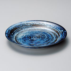 Japanese blue round plate with swirl pattern, SENPU AOI