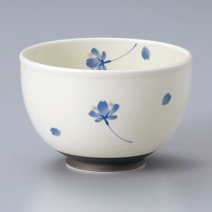 Bol japonais donburi en céramique blanc motif fleur bleur - AO SAKURA - 13cm