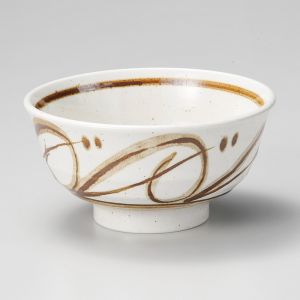 Japanese donburi bowl in beige ceramic with brown patterns - SENPU