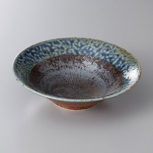 Japanese flared ceramic bowl Ø24 cm, brown and indigo blue, CHAIRO INDIGOBURU