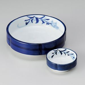 Japanese sauce bowl for tempura, white and blue, FURORARU