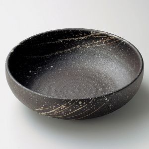 ciotola di zuppa giapponese in ceramica Ø17x6,2cm, FUBUKI, nero e pennello bianco