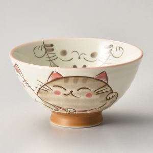 Ciotola di riso in ceramica giapponese, KOHIKI MIKE NAKAHIRA, gatto