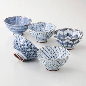 Set of 5 Japanese blue and white ramen bowls - BORU SETTO