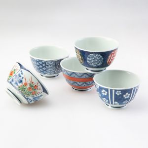 Set of 5 Japanese ceramic tea bowls - HASAMI 2