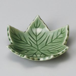 Small Japanese ceramic vessel, green leaf, SOSU