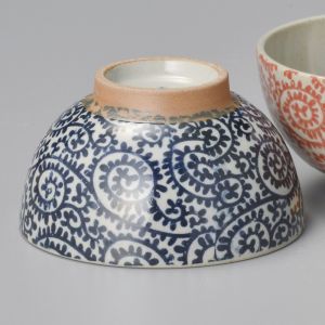 small blue japanese rice bowl in ceramic, TAKOKARAKUSA blue patterns