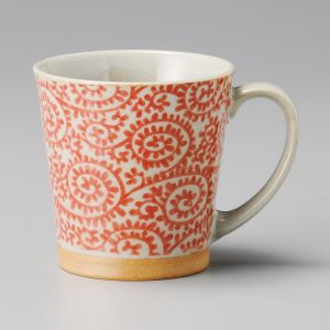 Japanese ceramic tea mug with handle TAKO KARAKUSA red