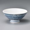 Bol à riz japonais en céramique, blanc et motif traditionnel bleu, BAKUZEN