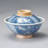 Tazón azul de cerámica japonés con tapa, SHONZUI, flores