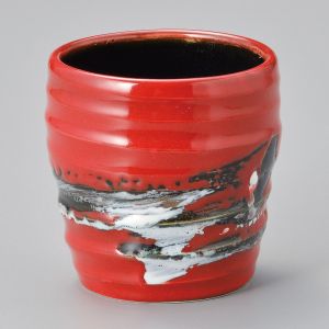 japanese red ceramic teacup HAKE grey brush