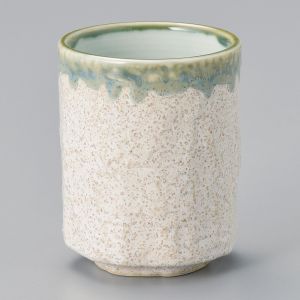 Japanese ceramic tea cup, beige, green infused paint - FUKISOKU