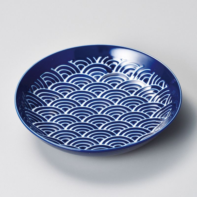 Assiette japonaise en céramique motifs vagues - SEIGAIHA