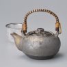 Japanese brown ceramic teapot with bronze effect handle