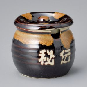 Mustard or sauce pot with lid, brown, POTTO