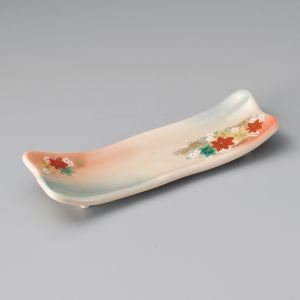 Small rectangular Japanese plate, green and orange, MOMIJI