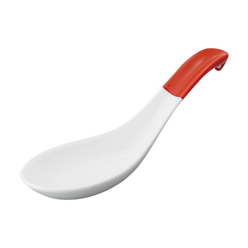 Japanese white and red ceramic spoon, SHIRO TO AKA