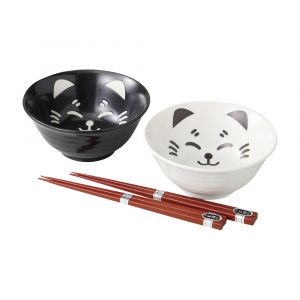 Set di 2 ciotole in ceramica giapponese - KURO TO SHIRO NO NEKO