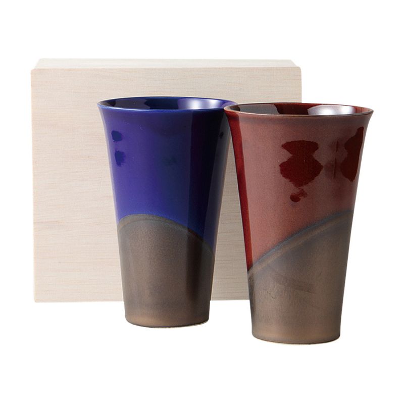 Duo di tazze da tè alte in ceramica giapponese viola e rossa - DO