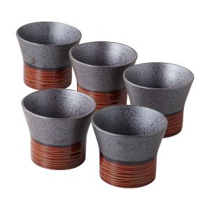 Juego de 5 tazas de té de cerámica japonesa - TENMOKU 2