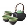 Black and green ceramic teapot and 4 cups set - MIDORI